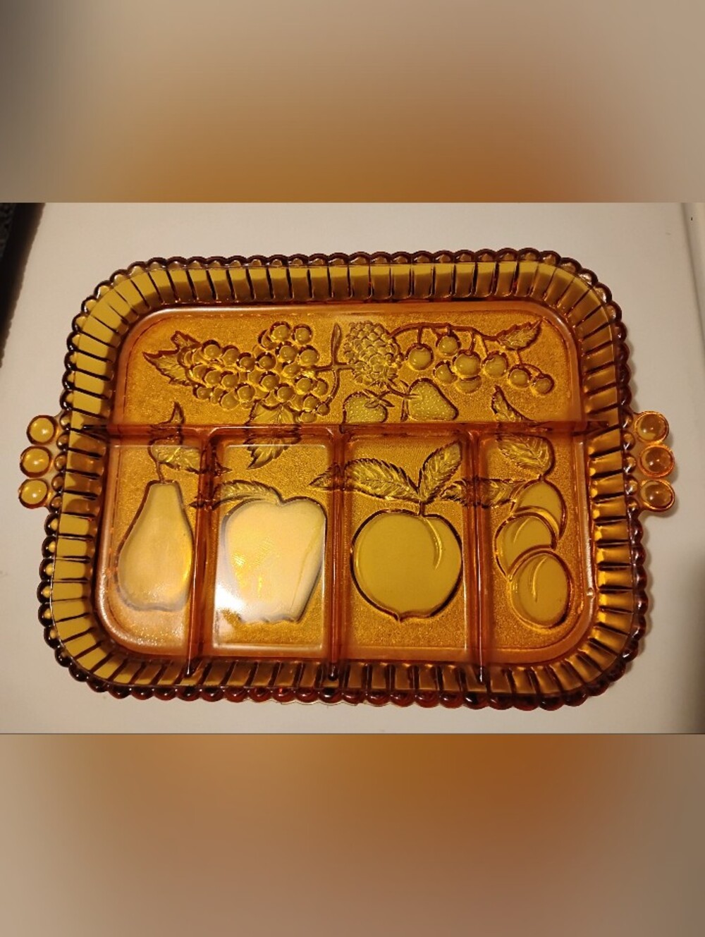 Vintage 1960s Indiana Glass Co 5 Part Dived Amber Glass Serving Tray